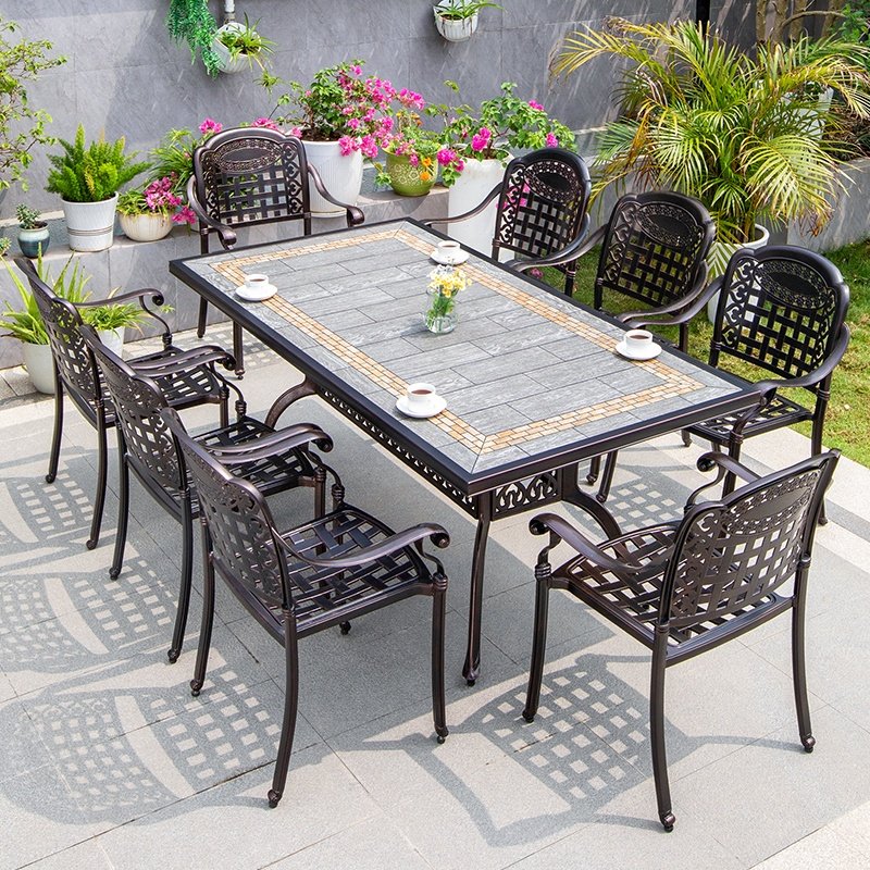 Wholesale Outdoor Dining Table and Chair Set Garden Furniture Big Restaurant Table Cast Aluminium patio dining Dining Table set
