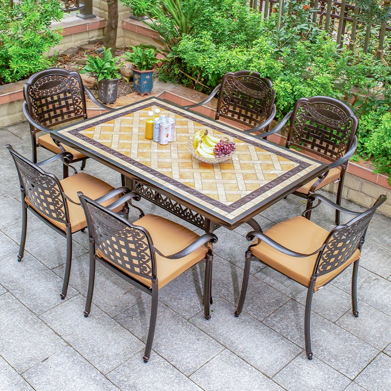 Wholesale Outdoor Dining Table and Chair Set Garden Furniture Big Restaurant Table Cast Aluminium patio dining Dining Table set