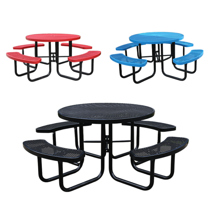 outdoor garden sets perforated metal picnic table patio furniture thermoplastic coated expanded steel dining table with 4 chairs