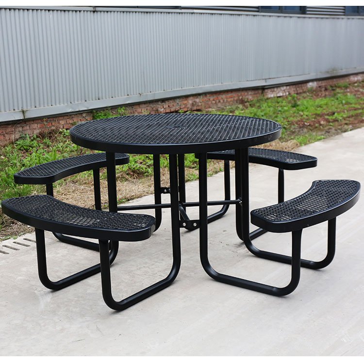 outdoor garden sets perforated metal picnic table patio furniture thermoplastic coated expanded steel dining table with 4 chairs