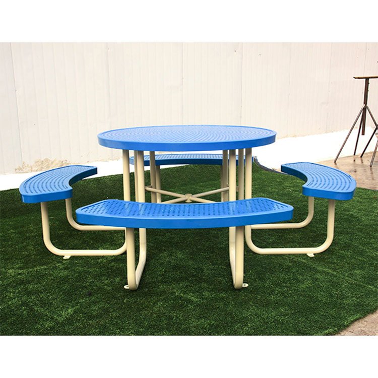 outdoor garden sets perforated metal picnic table patio furniture thermoplastic coated expanded steel dining table with 4 chairs