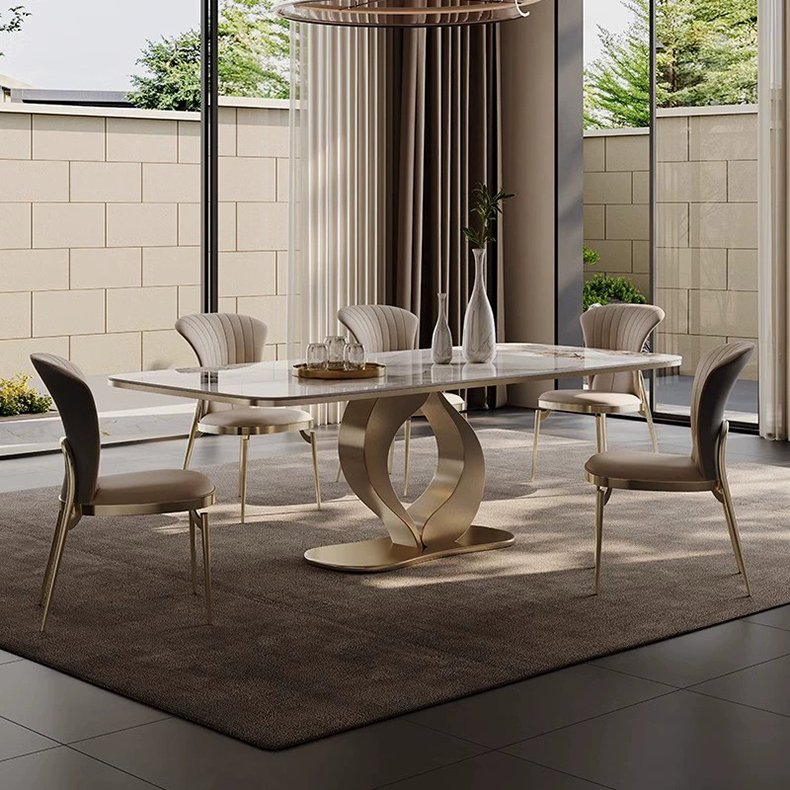 Italian Light Pattern Household High-end Rock Plate Dining Table Combination, Marble Luxury Dining Table, Modern Home Furniture