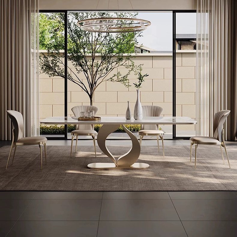 Italian Light Pattern Household High-end Rock Plate Dining Table Combination, Marble Luxury Dining Table, Modern Home Furniture