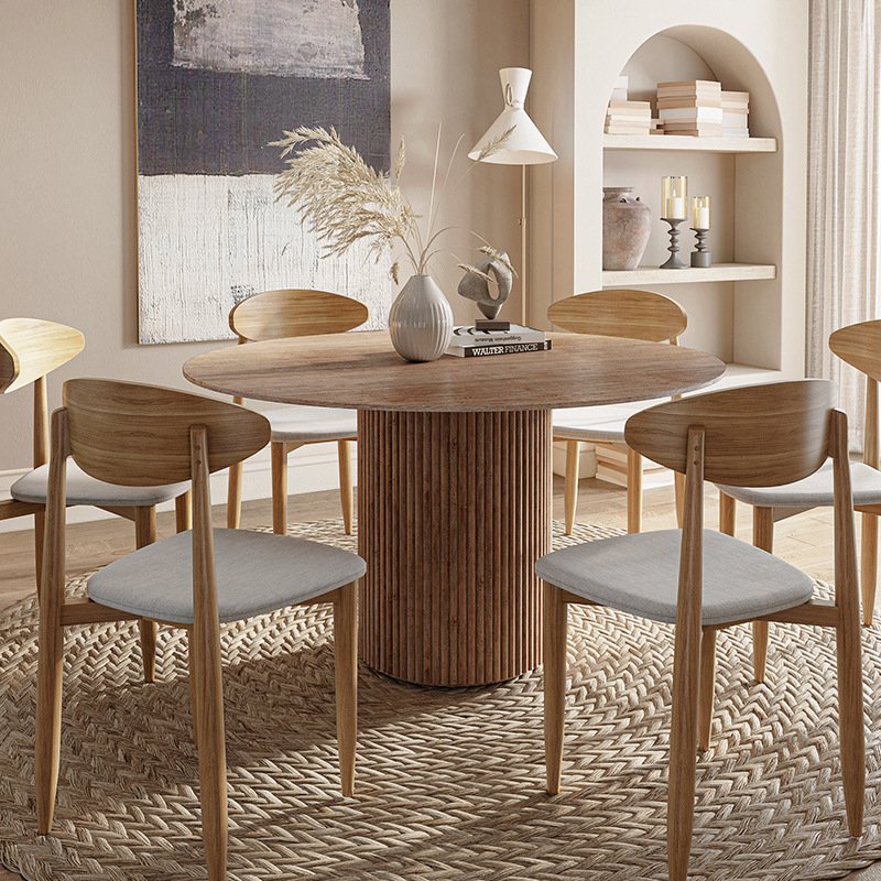 Japanese Simple Round Dining Table And Chair Hotel Dining Room Table Restaurant Wooden Dining Table