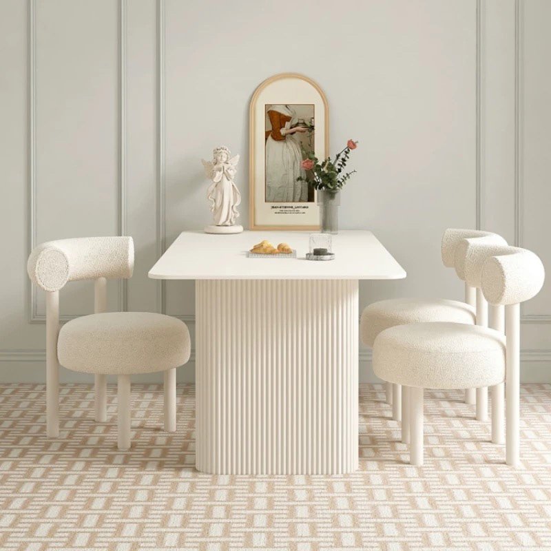 Modern Luxury Rectangular Dining Table Set 4 Seater 6 8 Dining Room Furniture Slate Top White Dining Table