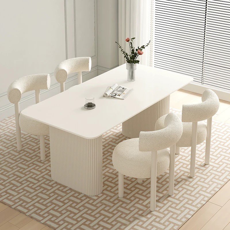 Modern Luxury Rectangular Dining Table Set 4 Seater 6 8 Dining Room Furniture Slate Top White Dining Table