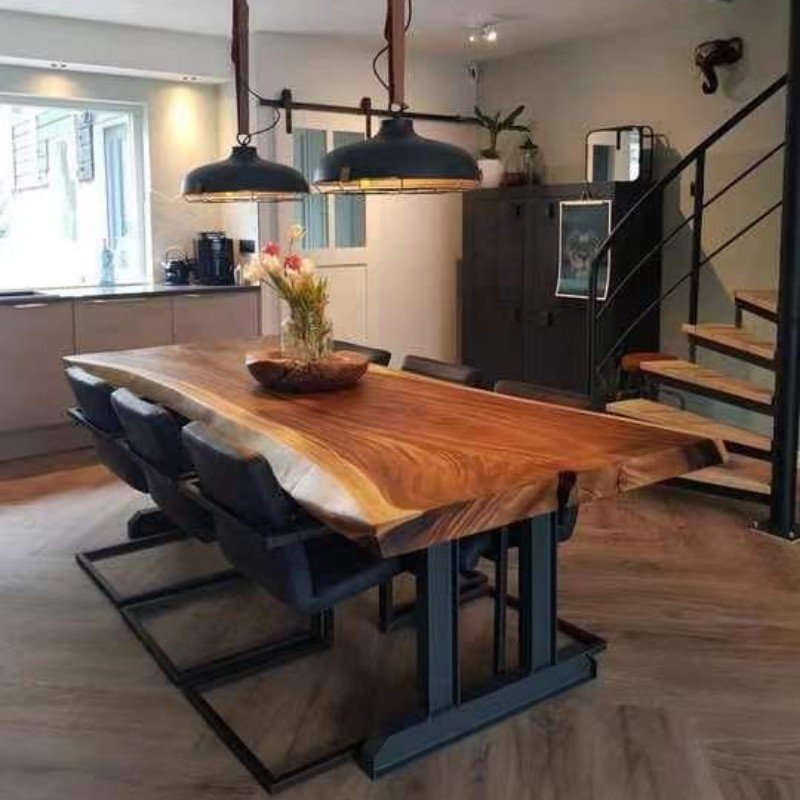 Modern Factory Price Wooden Kitchen Furniture Live Edge Slab Solid Walnut Wood Restaurant Dining Table