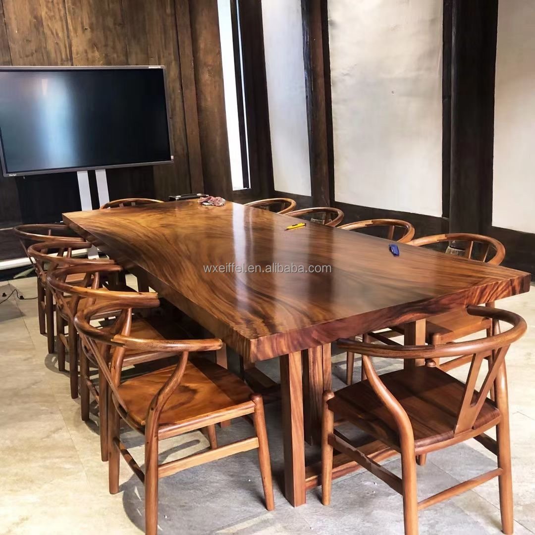 Modern Factory Price Wooden Kitchen Furniture Live Edge Slab Solid Walnut Wood Restaurant Dining Table