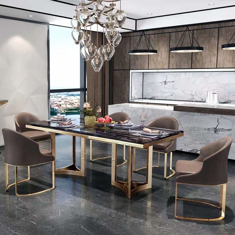 Modern luxury rectangular dining table set 4 seater 6 8 dining room furniture dining table set marble top