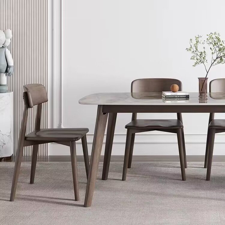 Nordic Modern Simple Rectangular Western Dining Table Chair Combination Solid Wood Bright Polished Sintered Stone Small-sized