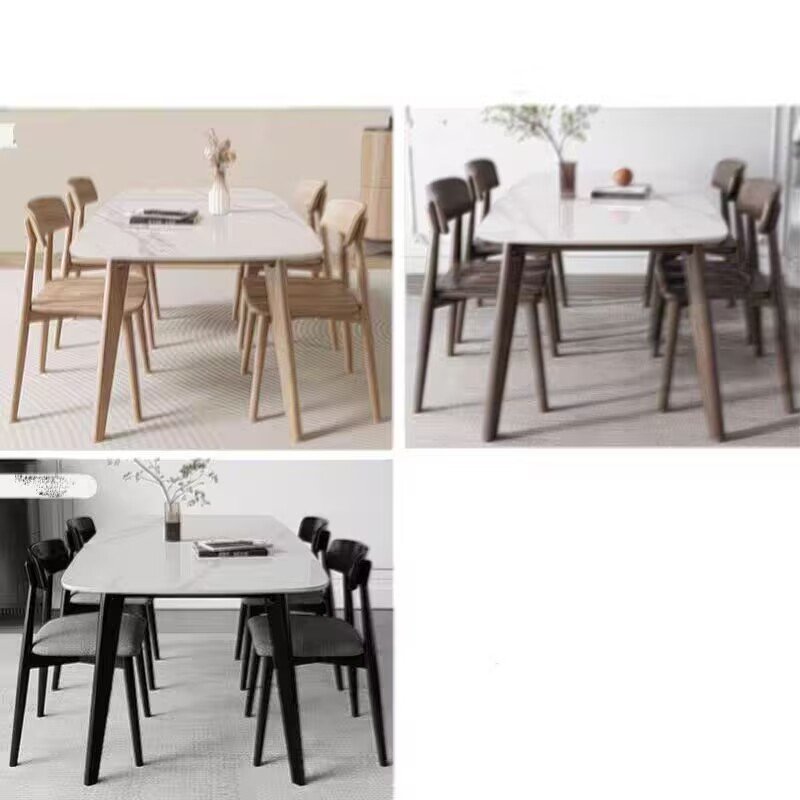 Nordic Modern Simple Rectangular Western Dining Table Chair Combination Solid Wood Bright Polished Sintered Stone Small-sized