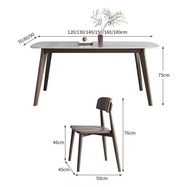Nordic Modern Simple Rectangular Western Dining Table Chair Combination Solid Wood Bright Polished Sintered Stone Small-sized