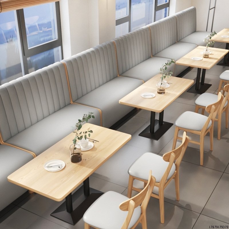 Restaurant Wood Furniture Nordic Cafe Leather Wood Booth Sofa Seating Dinning Table And Chair Set For Hotel