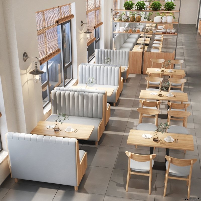 Restaurant Wood Furniture Nordic Cafe Leather Wood Booth Sofa Seating Dinning Table And Chair Set For Hotel