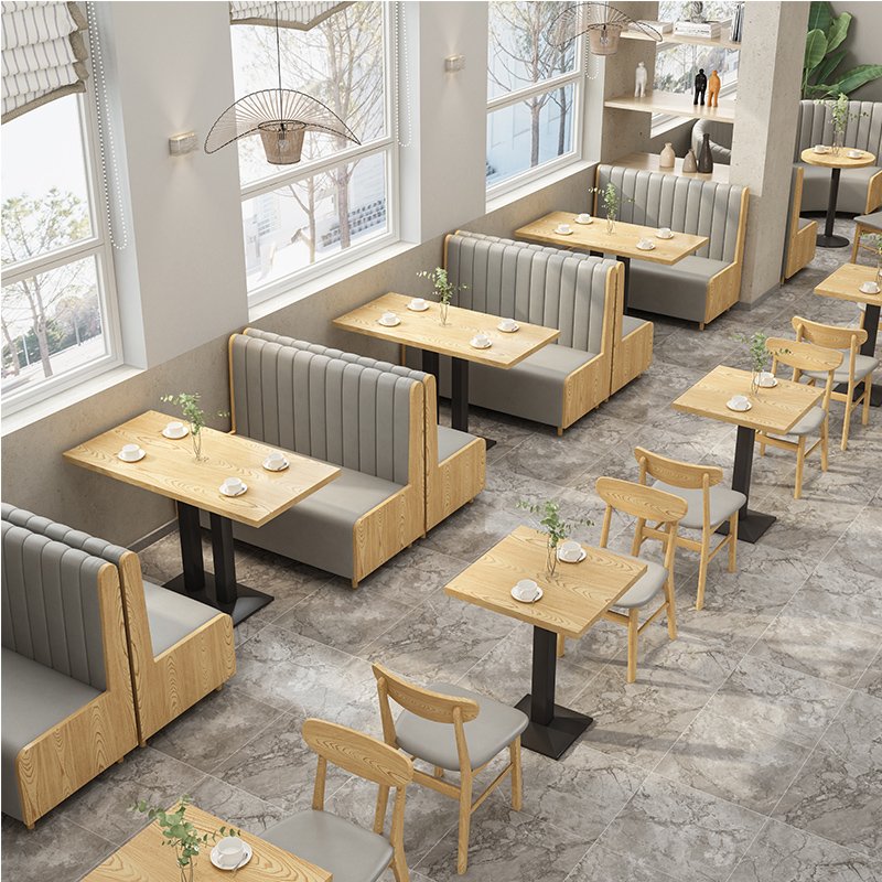 Restaurant Wood Furniture Nordic Cafe Leather Wood Booth Sofa Seating Dinning Table And Chair Set For Hotel
