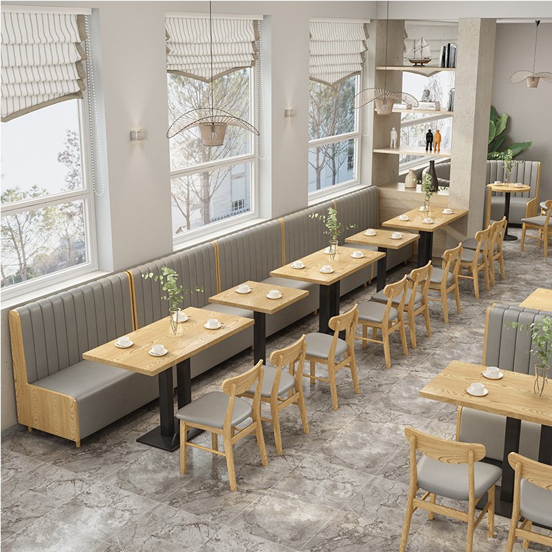 Restaurant Wood Furniture Nordic Cafe Leather Wood Booth Sofa Seating Dinning Table And Chair Set For Hotel