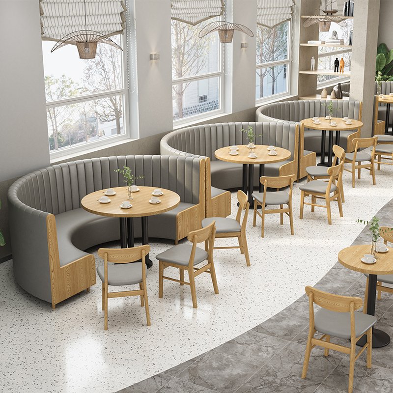 Restaurant Wood Furniture Nordic Cafe Leather Wood Booth Sofa Seating Dinning Table And Chair Set For Hotel