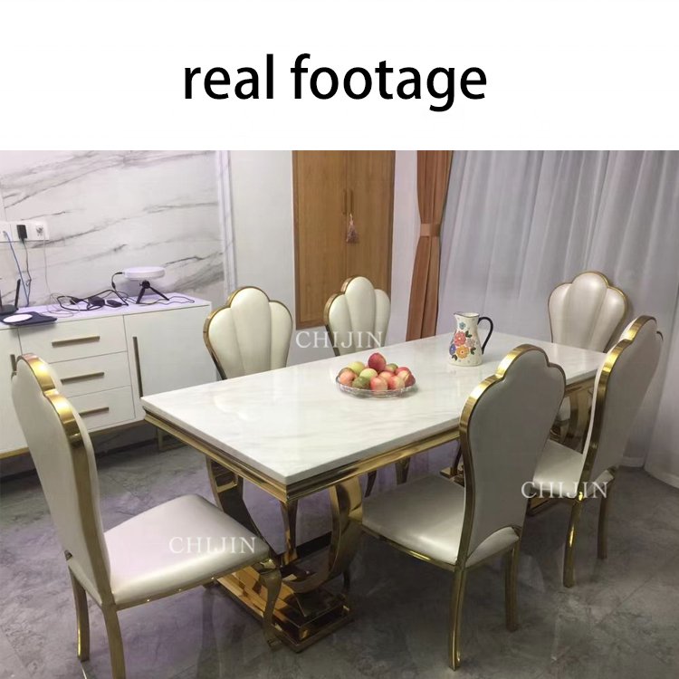 Modern Luxury Dining Table Set 8 Seater Restaurant Stainless Steel Metal Table Legs Marble Dining Table And Chairs Furniture
