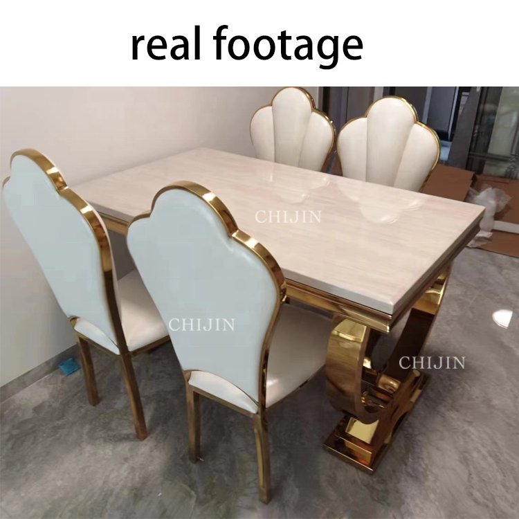 Modern Luxury Dining Table Set 8 Seater Restaurant Stainless Steel Metal Table Legs Marble Dining Table And Chairs Furniture