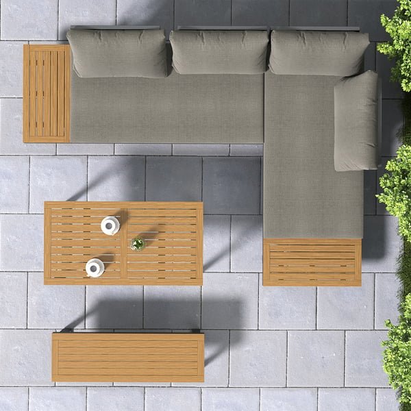 Aluminum Wood Outdoor Balcony Sectional Sofa Set for 5 Person with Dining Table Garden furniture