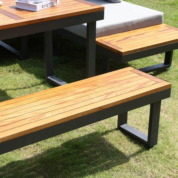 Aluminum Wood Outdoor Balcony Sectional Sofa Set for 5 Person with Dining Table Garden furniture