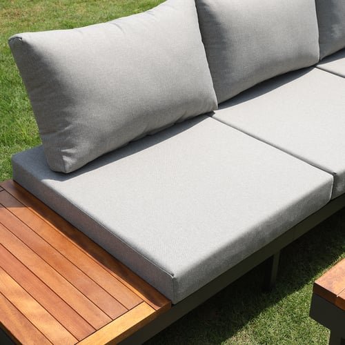 Aluminum Wood Outdoor Balcony Sectional Sofa Set for 5 Person with Dining Table Garden furniture