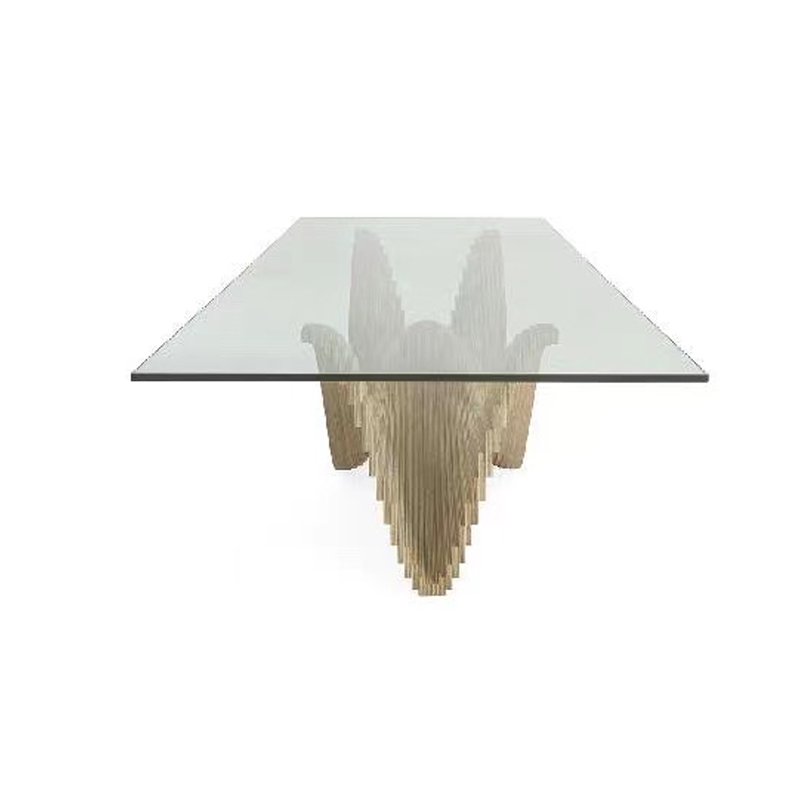 Home Furniture Dining Table Solid Natural Stone Dining Table with Glass Table Top