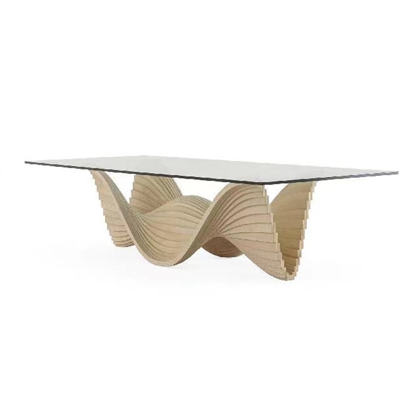 Home Furniture Dining Table Solid Natural Stone Dining Table with Glass Table Top