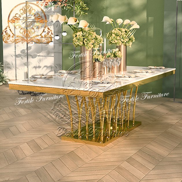Italian High End Dining Room Furniture Stainless Steel Dinning Table Sets Luxury 6 Chairs Modern Wedding Table Set