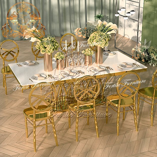 Italian High End Dining Room Furniture Stainless Steel Dinning Table Sets Luxury 6 Chairs Modern Wedding Table Set