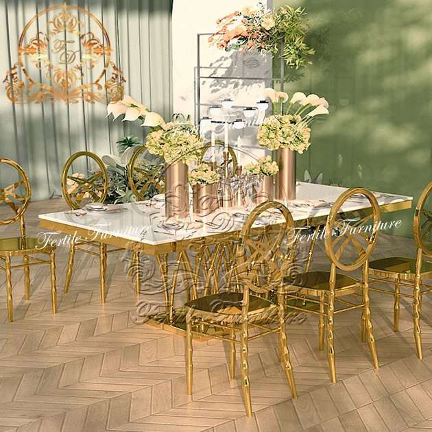 Italian High End Dining Room Furniture Stainless Steel Dinning Table Sets Luxury 6 Chairs Modern Wedding Table Set