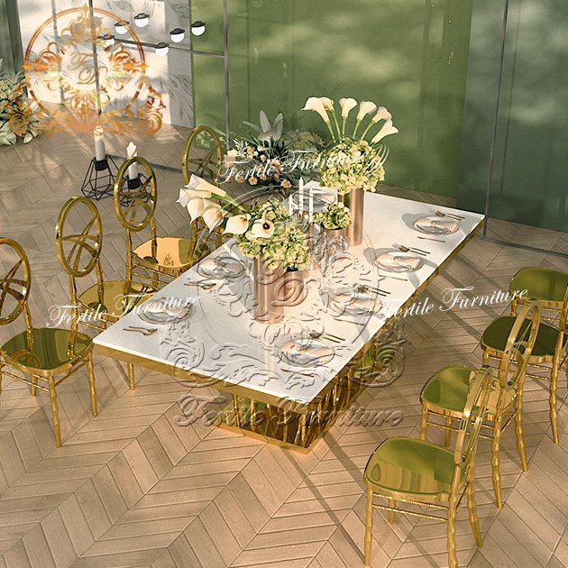 Italian High End Dining Room Furniture Stainless Steel Dinning Table Sets Luxury 6 Chairs Modern Wedding Table Set