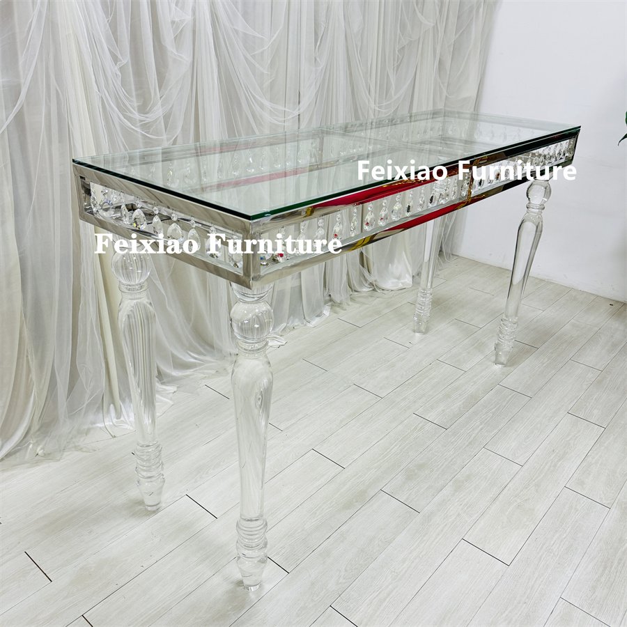 Transparency rectangular wedding acrylic banquet clear dining table with leg for wedding