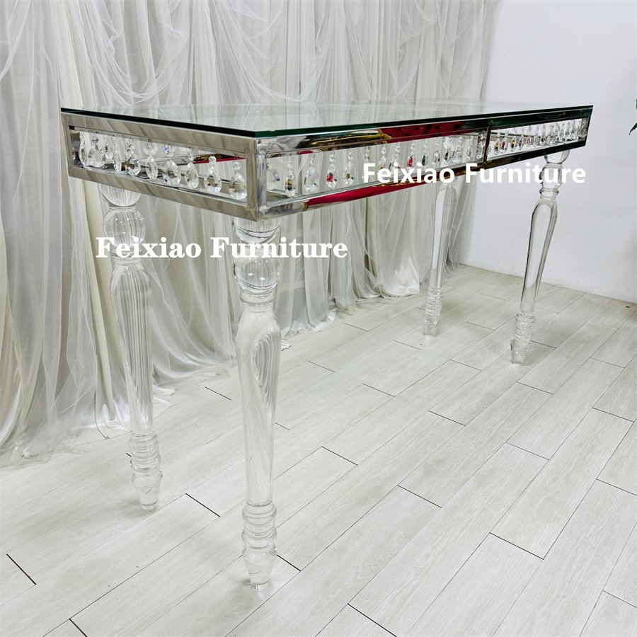 Transparency rectangular wedding acrylic banquet clear dining table with leg for wedding