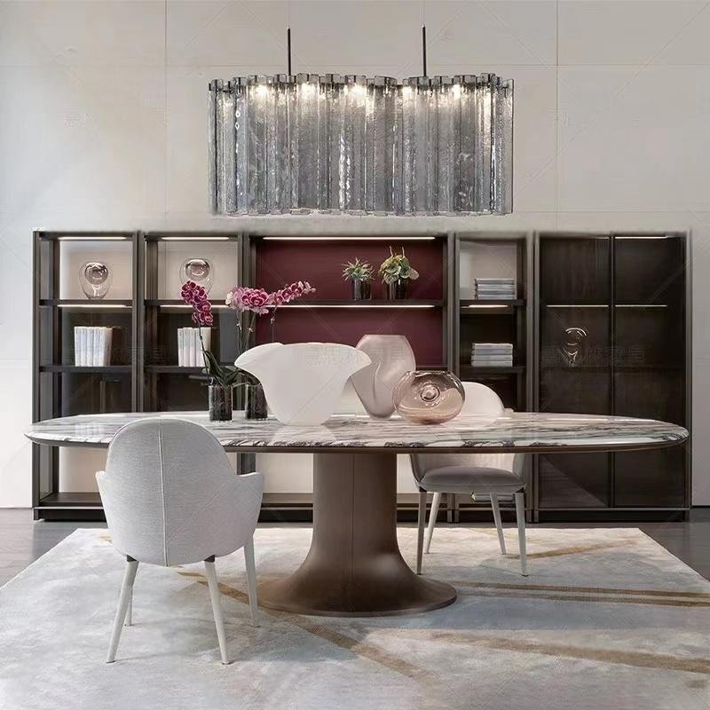 Luxury concrete victorian table italian oval round natural marble sintered stone dining table 8 seater 10 people made in foshan
