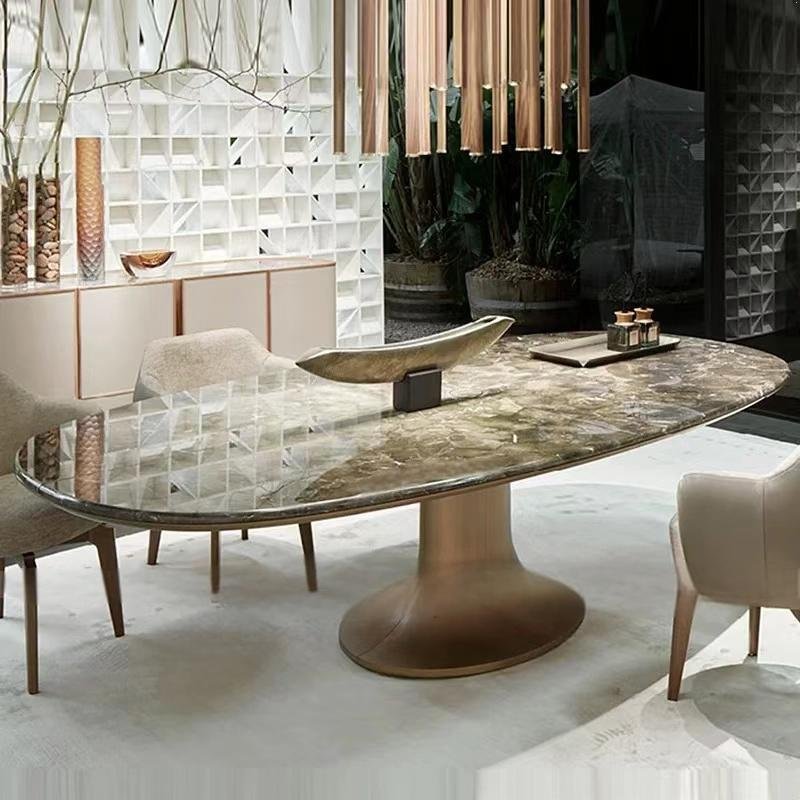 Luxury concrete victorian table italian oval round natural marble sintered stone dining table 8 seater 10 people made in foshan