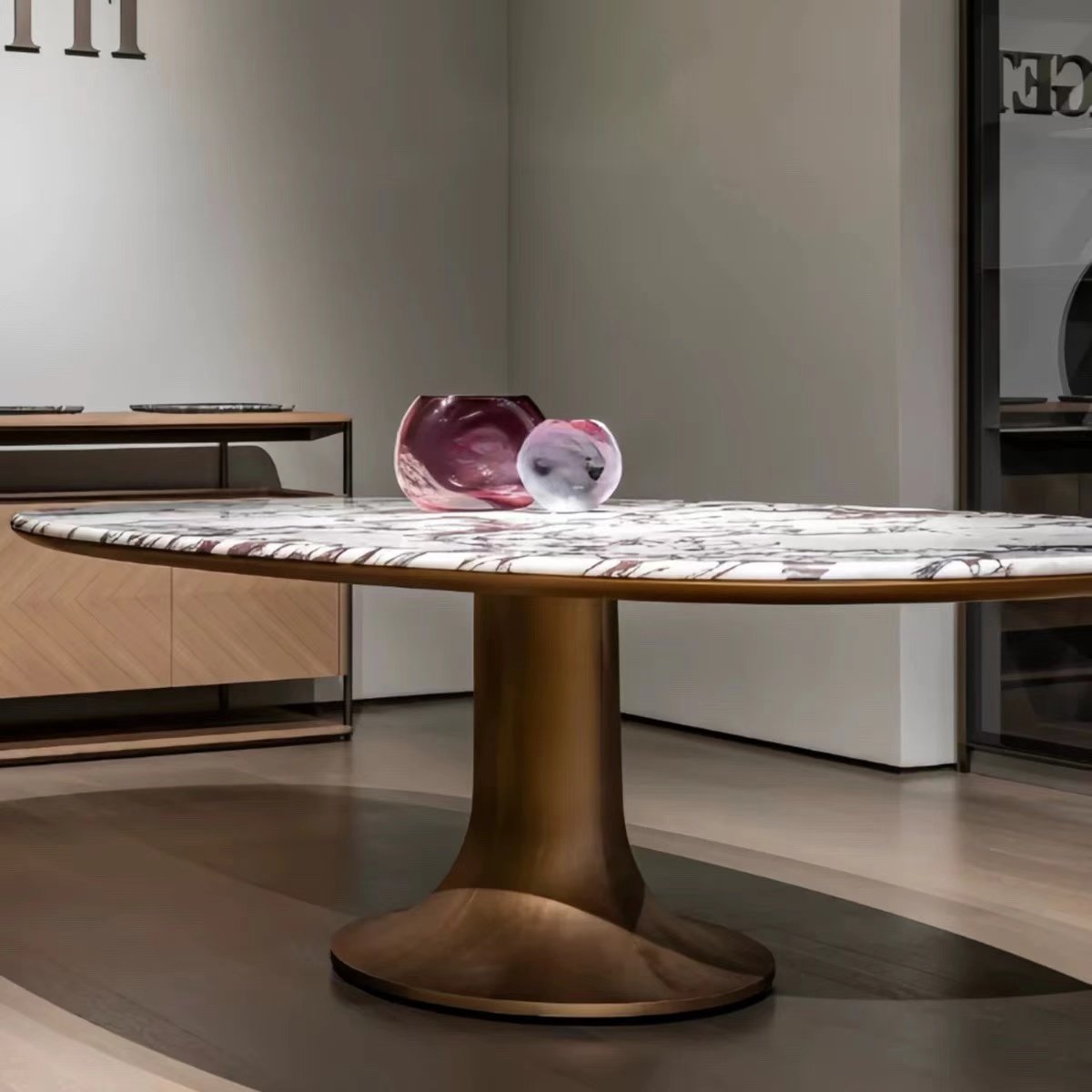 Luxury concrete victorian table italian oval round natural marble sintered stone dining table 8 seater 10 people made in foshan