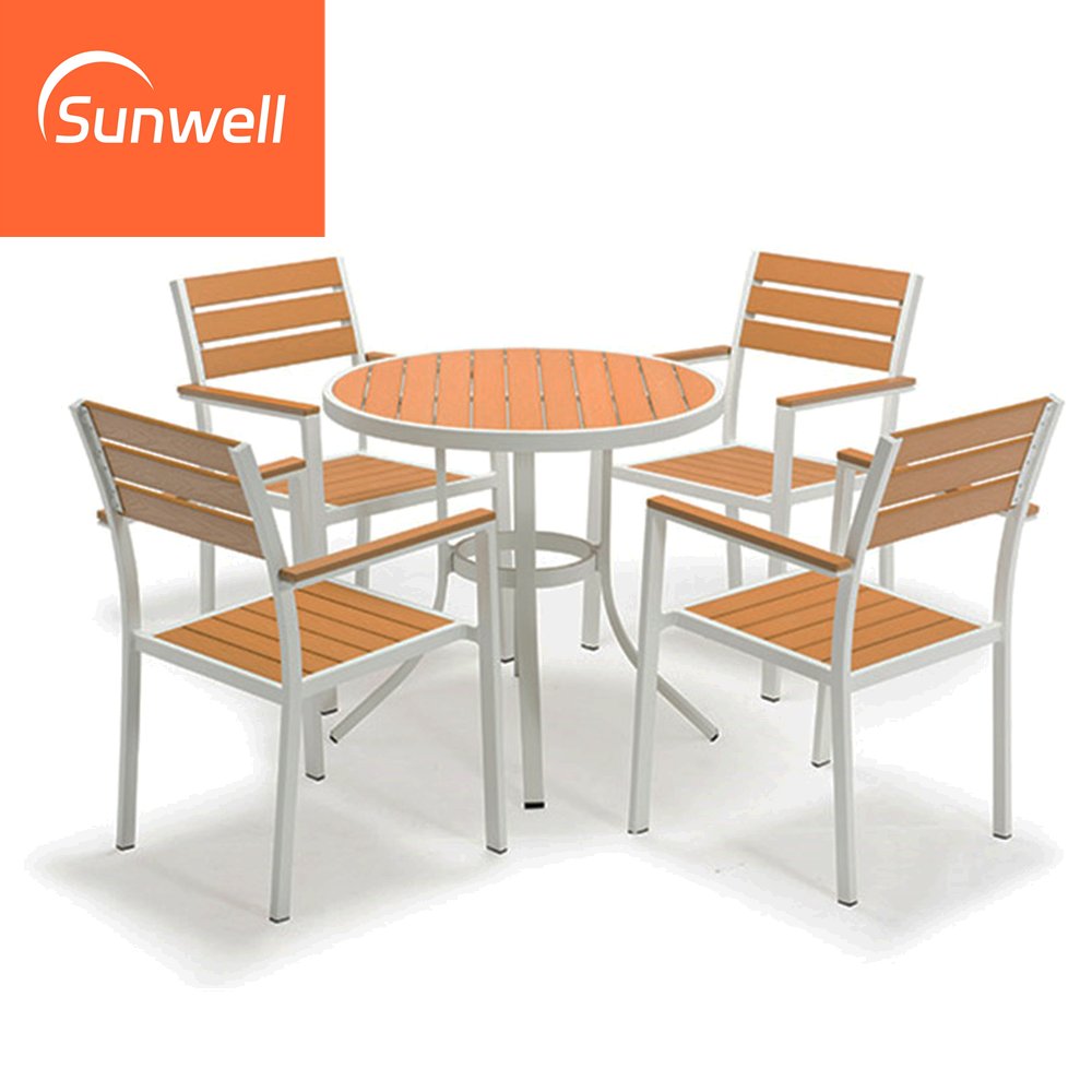 Restaurant Outdoor Furniture Aluminum Plastic Wood Tables And 4 Seat Chairs Bistro Dining Set For Hotel