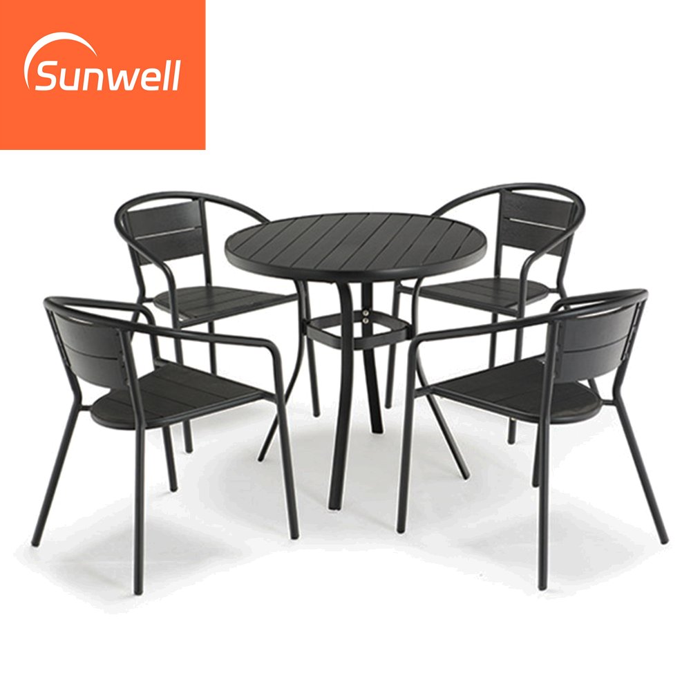 Restaurant Outdoor Furniture Aluminum Plastic Wood Tables And 4 Seat Chairs Bistro Dining Set For Hotel