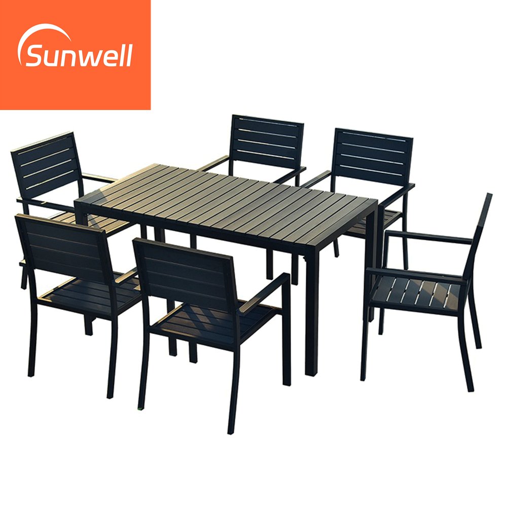 Restaurant Outdoor Furniture Aluminum Plastic Wood Tables And 4 Seat Chairs Bistro Dining Set For Hotel