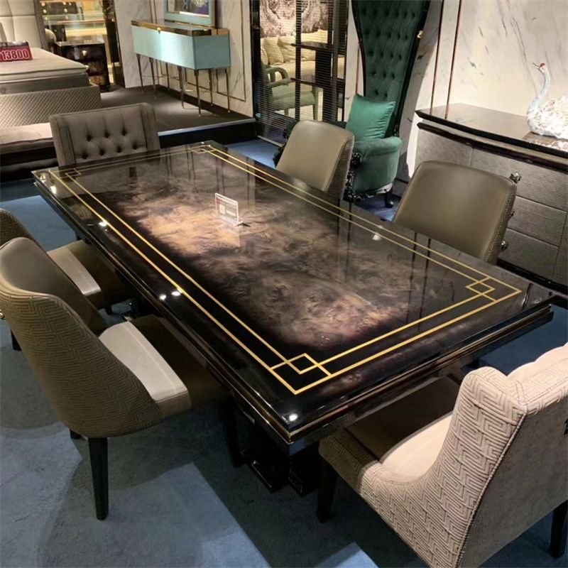 Good Quality Square Metal Frame Natural Wood Dining Table Modern Solid Wood Italian Modern Luxury Dining Table