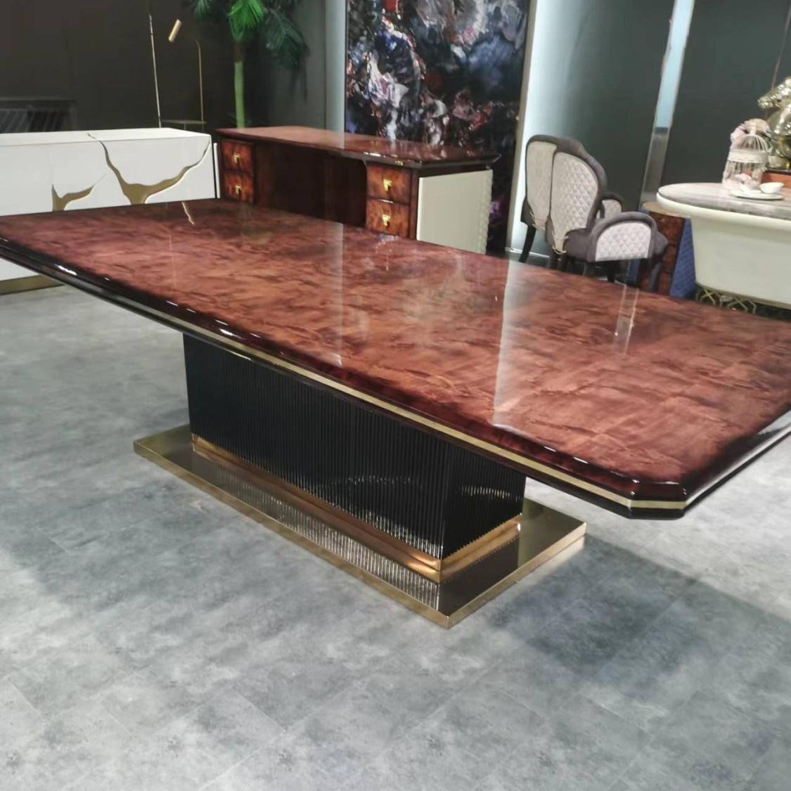 Good Quality Square Metal Frame Natural Wood Dining Table Modern Solid Wood Italian Modern Luxury Dining Table