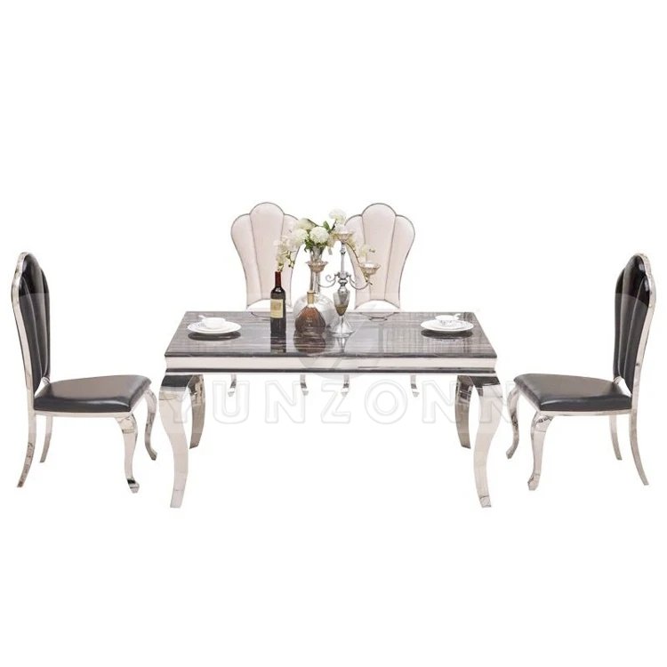 Modern Stylish European Style Dining Table Set Stainless Steel and Glass Wholesale for Home Villa Apartment Use