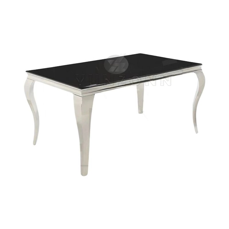 Modern Stylish European Style Dining Table Set Stainless Steel and Glass Wholesale for Home Villa Apartment Use