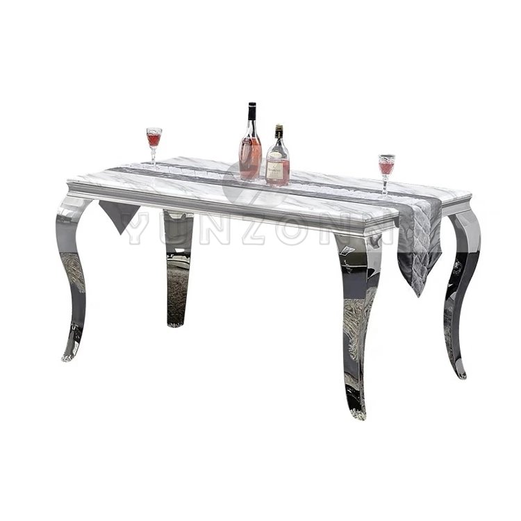 Modern Stylish European Style Dining Table Set Stainless Steel and Glass Wholesale for Home Villa Apartment Use