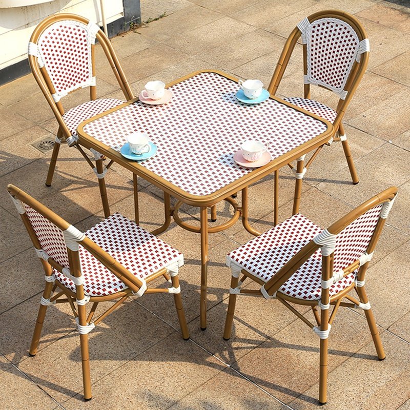 (SP-OC443) Commercial restaurant garden french style rattan outdoor furniture cafe table and chairs