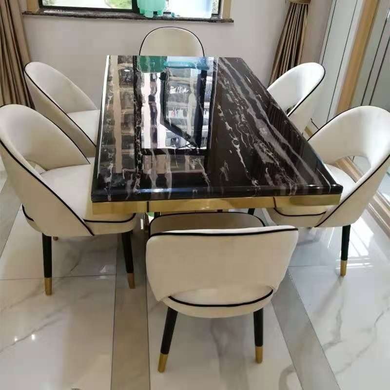 wholesale modern dining table with 6 chair velvet upholstery fabric leather living room accent chairs dining room furniture set