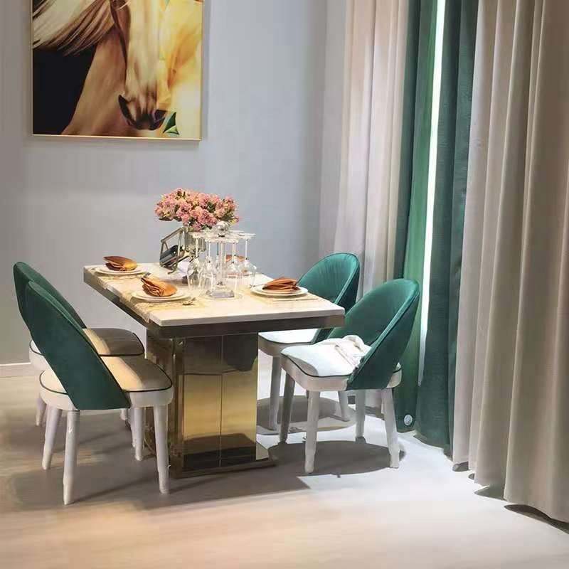wholesale modern dining table with 6 chair velvet upholstery fabric leather living room accent chairs dining room furniture set
