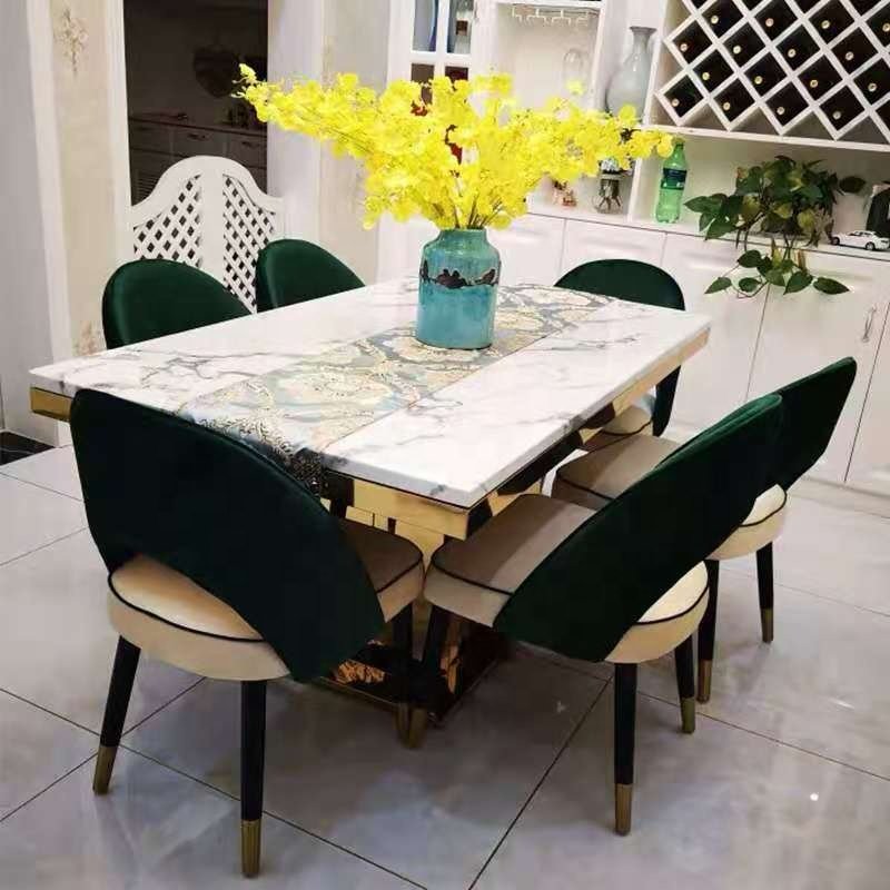 wholesale modern dining table with 6 chair velvet upholstery fabric leather living room accent chairs dining room furniture set