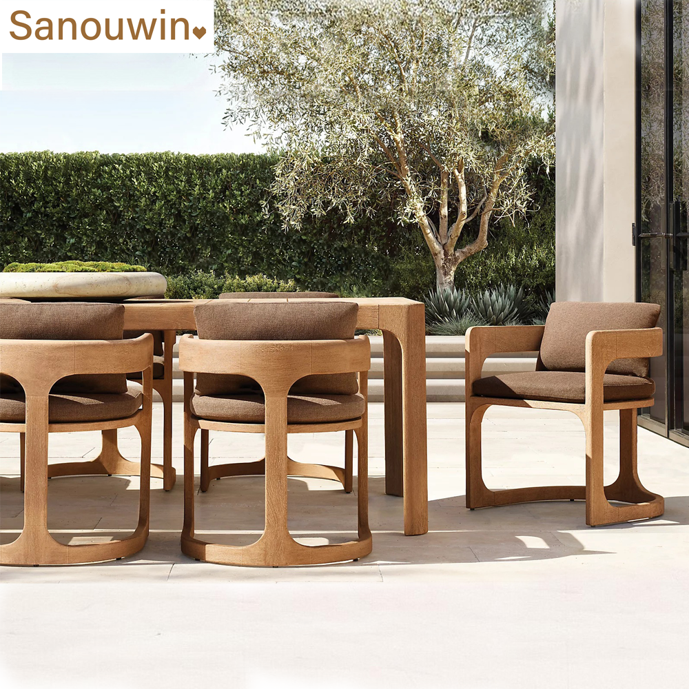 Favorable Price Outdoor Teak Wood Dining Set Solid Teak Wood Dining Table And Chair With High Density Foam